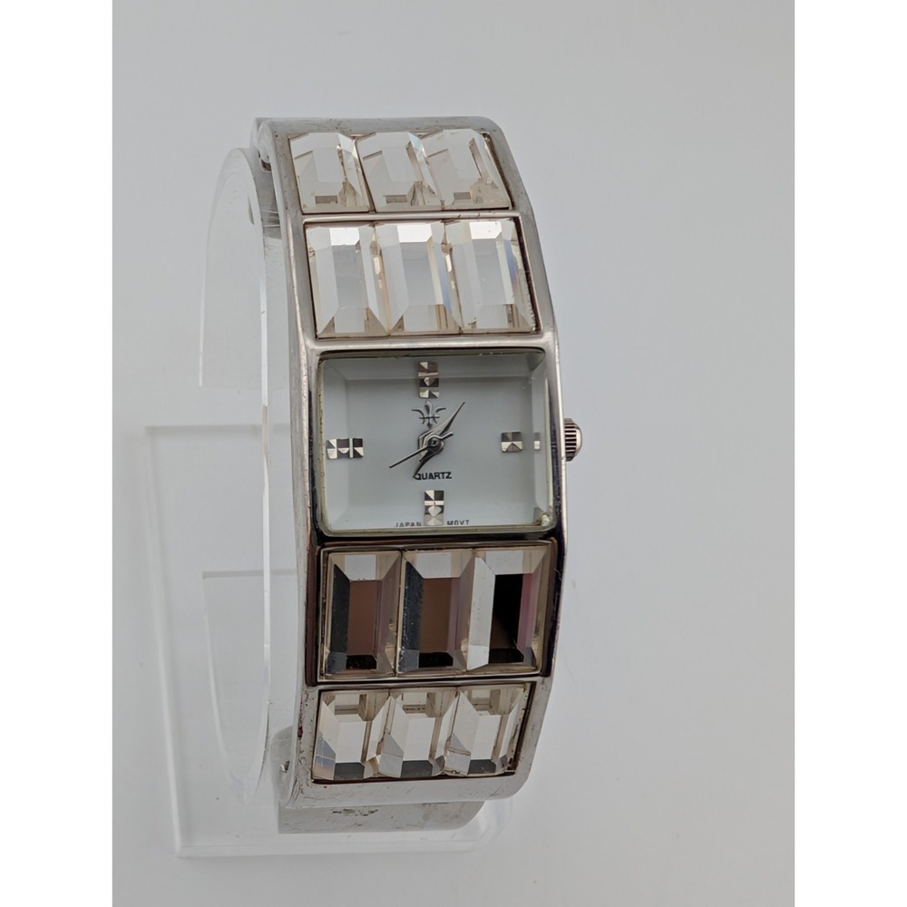 Cannes Watch Women 21mm Silver Case Bangle Band Crystals- New Battery